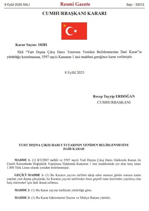 Yurt Dışı Çıkış Harcı Zamları ve Güncel Tutar Bilgilendirmesi